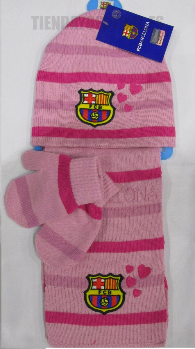 Bufanda, gorro y manopla FC Barcelona "rosa!